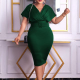 Oversized Women's Fashion Slim V-neck Temperament Tongle Dress