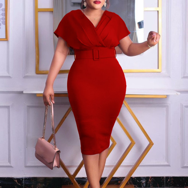 Oversized Women's Fashion Slim V-neck Temperament Tongle Dress