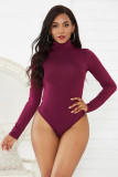 Long sleeve high neck slim fitting solid color bodysuit