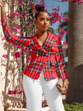 Women's fashion plaid small suit jacket with pockets and lining, slim