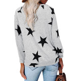 Five pointed star printed V-neck long sleeved sweater T-shirt for women