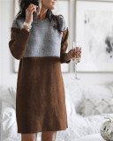 Women's sweater patchwork skirt loose large round neck long sleeve women's dress