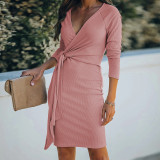 V-neck pit strip slim sexy fashion belt dress