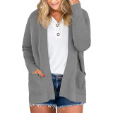 Women's sweater cardigan pocket solid color pit strip sweater women's coat
