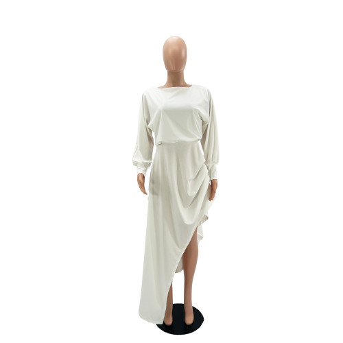 Loose irregular large hem long sleeved waist casual women's dress