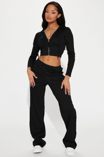 Knitted hooded cardigan casual loose trousers fashion sports two-piece set