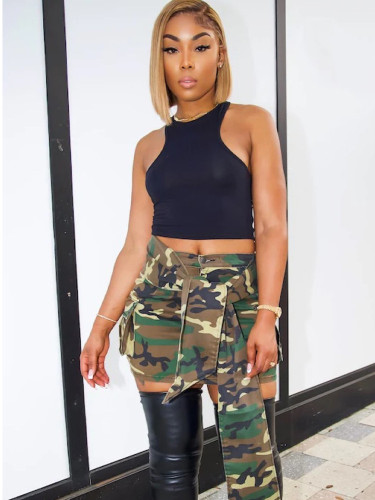 Women's lace up camouflage tight hip bag mini skirt