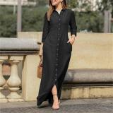Elegant and neutral style long sleeve lapel cardigan solid long denim skirt