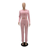 Knitted hooded cardigan casual loose trousers fashion sports two-piece set