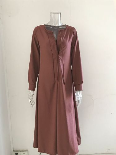 Large hem dress solid color lapel long sleeve simple casual long shirt dress