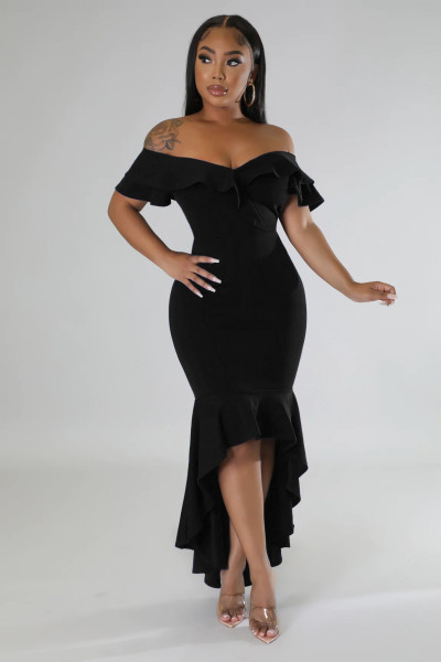 Slim off the neck ruffle summer irregular women's dress