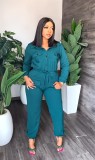 Drawstring solid color one-piece waist closing women's commuting overalls leg jumpsuit