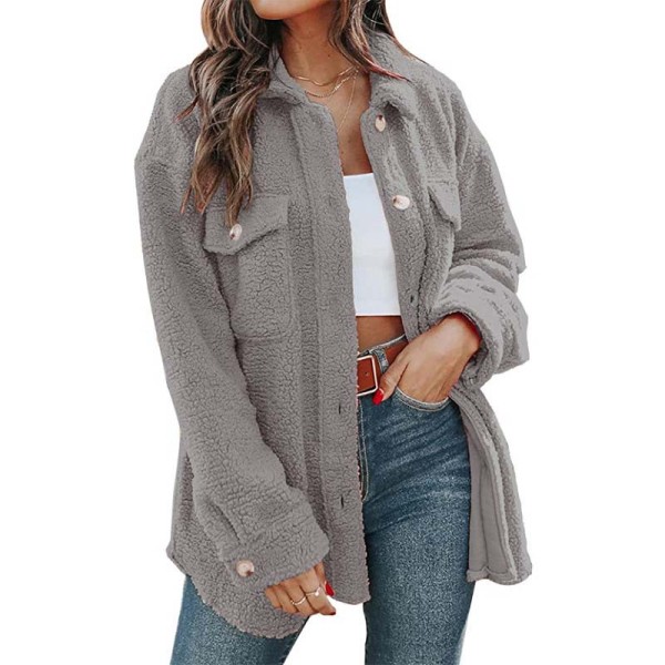 Lapel shirt coat teddy velvet single breasted pocket coat