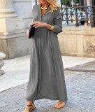 Large hem dress solid color lapel long sleeve simple casual long shirt dress