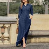 Elegant and neutral style long sleeve lapel cardigan solid long denim skirt