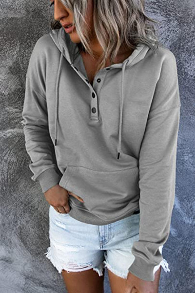 Long sleeve loose casual hooded drawstring pocket sweater
