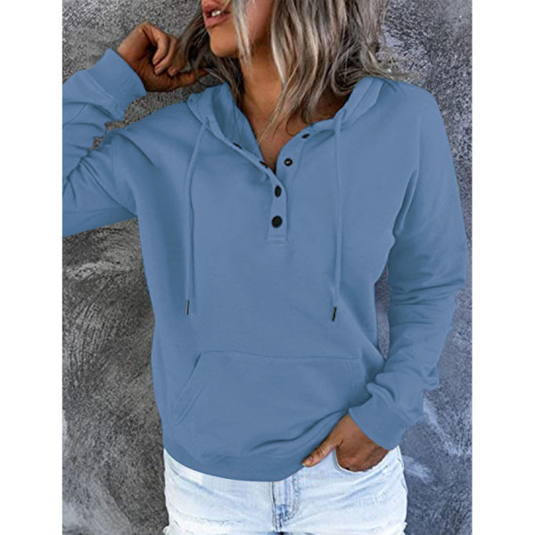 Long sleeve loose casual hooded drawstring pocket sweater