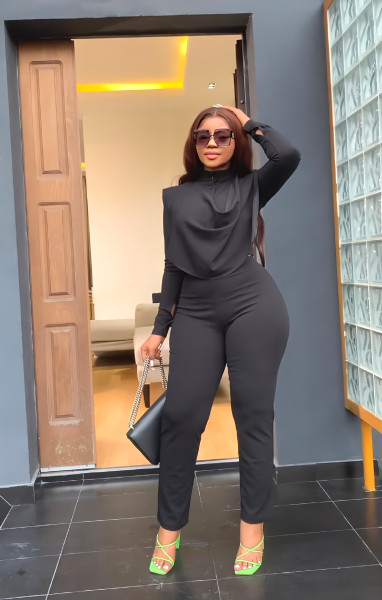 Long sleeved cardigan round neck top slim trousers business women's two-piece suit