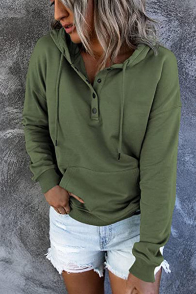 Long sleeve loose casual hooded drawstring pocket sweater