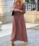 Large hem dress solid color lapel long sleeve simple casual long shirt dress
