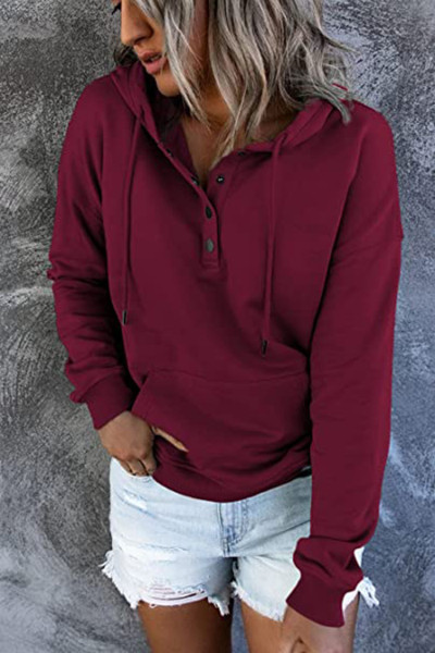Long sleeve loose casual hooded drawstring pocket sweater