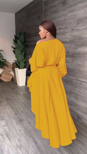 Loose irregular large hem long sleeved waist casual women's dress