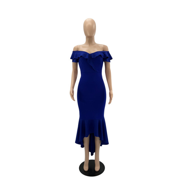 Slim off the neck ruffle summer irregular women's dress