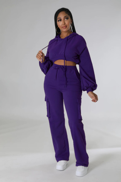 Casual hoodie, solid color, work clothes, straight pants suit, autumn and winter two-piece