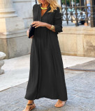 Large hem dress solid color lapel long sleeve simple casual long shirt dress