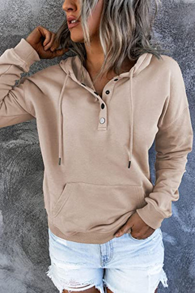 Long sleeve loose casual hooded drawstring pocket sweater