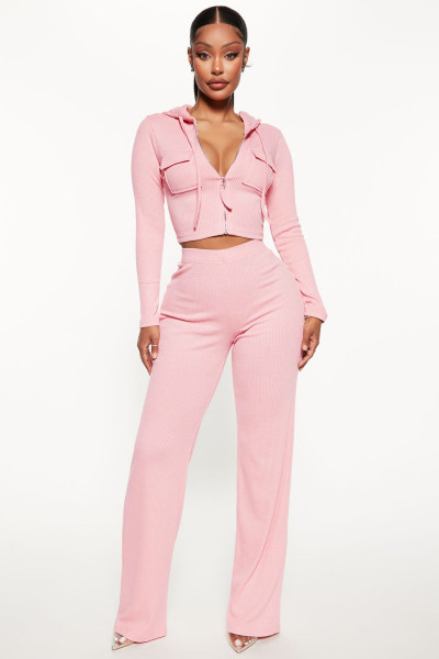 Knitted hooded cardigan casual loose trousers fashion sports two-piece set
