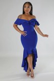 Slim off the neck ruffle summer irregular women's dress