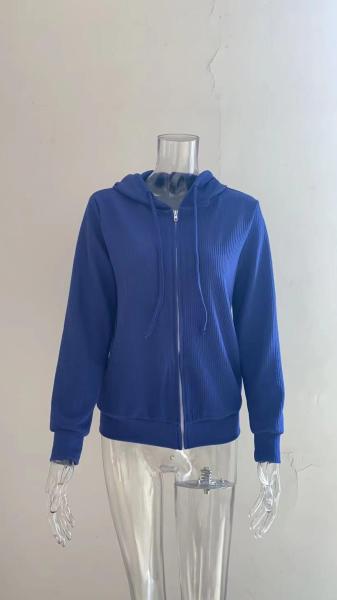Stripe casual sweater loose knit zipper cardigan long sleeve hooded sweater