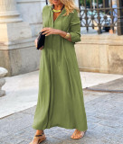 Large hem dress solid color lapel long sleeve simple casual long shirt dress