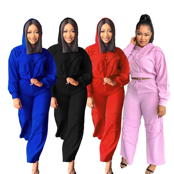 Fashion sports hooded sweater autumn and winter straight casual trousers two-piece set