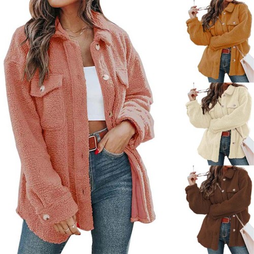 Lapel shirt coat teddy velvet single breasted pocket coat