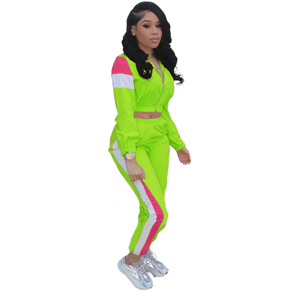 Women's patchwork sports contrast casual suit two-piece set