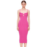 Clean color suspender chest wrapped sleeveless slim temperament backless dress