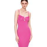 Clean color suspender chest wrapped sleeveless slim temperament backless dress