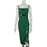 Sexy one step dress medium long slit suspender backless dress