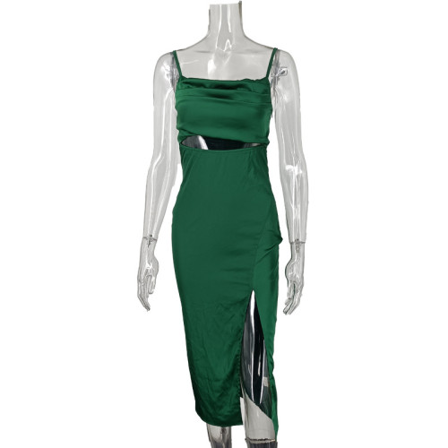 Sexy one step dress medium long slit suspender backless dress