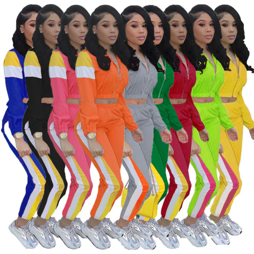 Women's patchwork sports contrast casual suit two-piece set