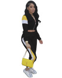 Women's patchwork sports contrast casual suit two-piece set