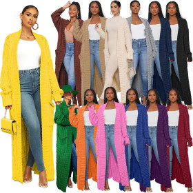 Lazy style fried dough twist knitting cardigan winter thickened plush long coat sweater