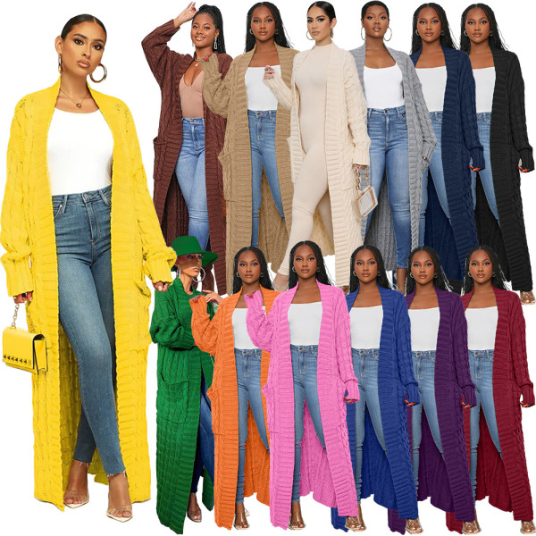 Lazy style fried dough twist knitting cardigan winter thickened plush long coat sweater