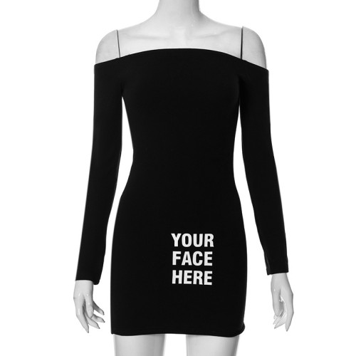 Off shoulder bodice fitting hip wrap temperament dress