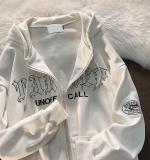 Ancient letter embroidery hoodie coat women's street loose casual sweater cardigan