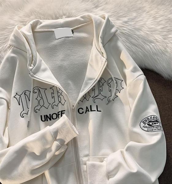 Ancient letter embroidery hoodie coat women's street loose casual sweater cardigan