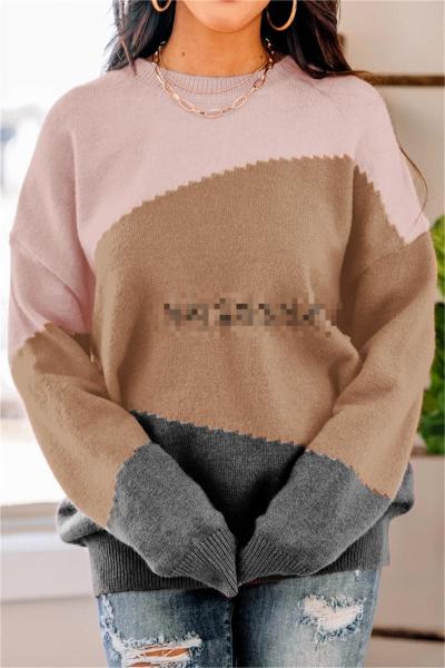 Women's fashion loose round neck striped sweater