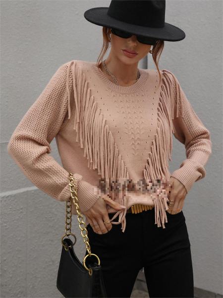 Pullover Sweater Women's loose solid color knitwear Fashion tassel sweater